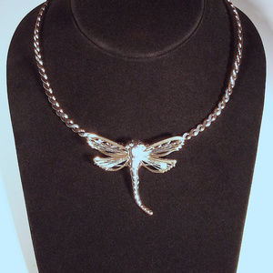 Two-tone dragonfly slide pendant/brooch & choker